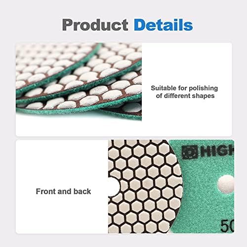 Dry Diamond Polishing Pads - 8pcs 5 inch #50 Sanding Pads Kit for Granite Marble Ceramic Used on Angle Grinder or Polisher