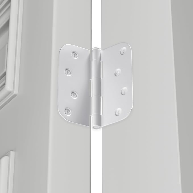 6 Pack goldenwarm 4 inch Door Hinges Exterior Door Hinges - Residential Hinges for Interior and Exterior Doors, White 5/8" Radius Corners, Iron