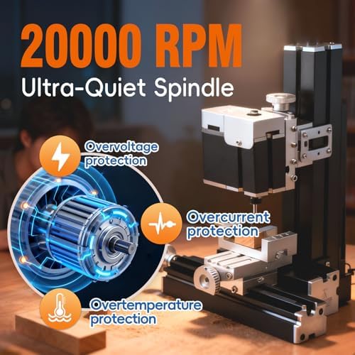Mini Milling Machine, Electroplated Metal 60W 20000rpm 3-Axis 0.02mm Precision DIY Vertical Mill for Metal Wood Plastic Machining