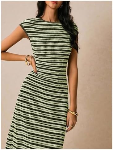 SOLY HUX Women's Striped Midi Dress Casual Work Knit Bodycon Summer Dresses
