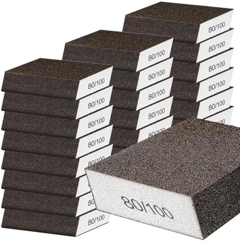 Gisafai 24 Pcs Dual Angle Sanding Sponge Bulk, 80/120 Grit Double Sided Reusable Washable Sponge Sandpaper Block for Drywall, Wood, Metal, Glass, Med/fine