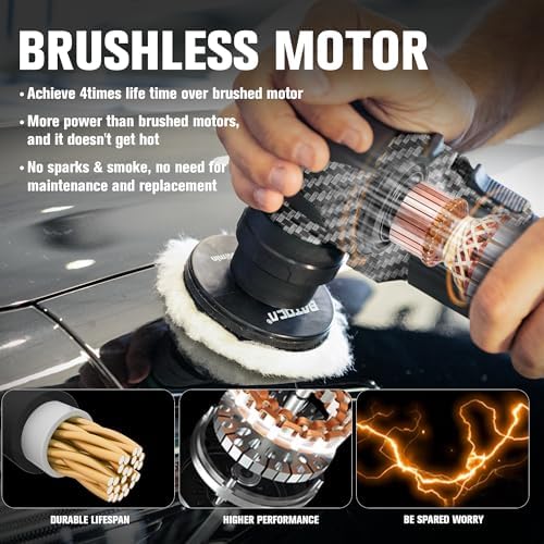 BATOCA S4 Cordless Multi-Polisher-Set, with 2Pcs 12V 2.5Ah Batteries, RO&DA Car Buffer Polisher, 1&3inch Mini Brushless Polisher for Car Detailing, Carbon Style