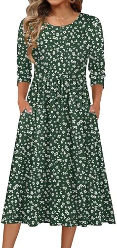 Zeagoo 3/4 Sleeve Women's Dress Casual Aline Summer Fall Midi Long Dresses