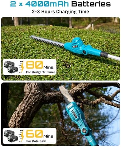 SEESII 2-in-1 Cordless Pole Saw 8-Inch & 16-inch Hedge Trimmer Combo