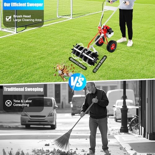 Handheld Lawn Sweeper, 2 Stroke Engine 43CC Gasoline Powered Sweeper, for Park Garden Grass Lawn Gravel Leaves Cleaning
