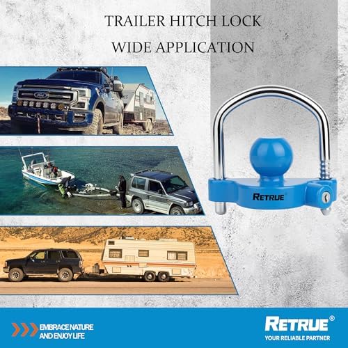 RETRUE Universal Trailer Coupler Lock, Adjustable Hitch Ball Lock, Blue