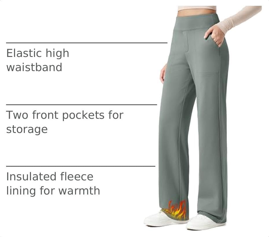 G4Free EverGoing Fleece Lined Wide Leg Pants for Women Dressy Work Casual