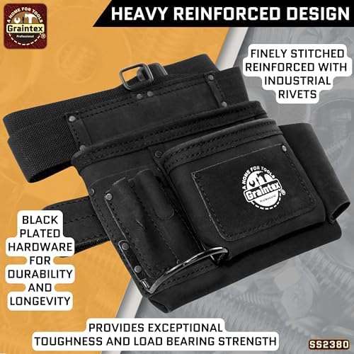 Graintex 5 Pocket Suede Leather Tool Belt/Bag, Multipurpose Leather Tool Belt for Women and Men, Ideal for Construction, Electrician, Handymen, Carpenter, Gardening Pouch & DIY Projects