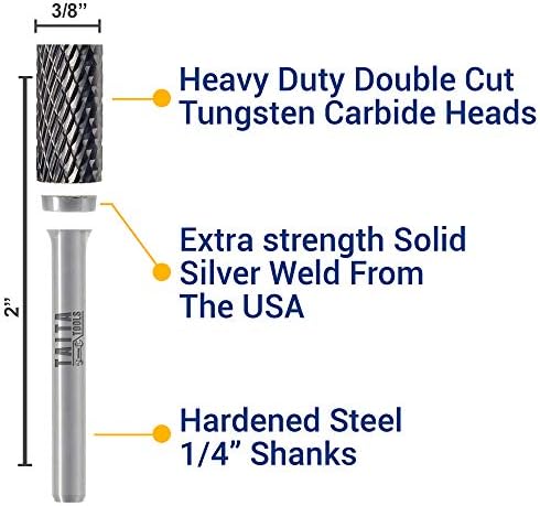 Carbide Burr 1/4" Shank, SC-5 Tungsten Double Cut Rotary Die Grinder Bits - Cutting Burrs for Milwaukee, Dewalt and Makita Die Grinder Accessories - Wood Carving Metal Working & Sturdy Storage Case