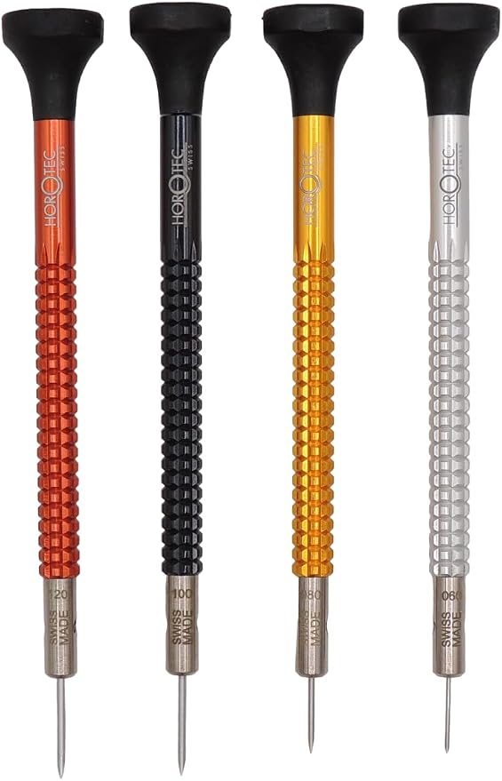Horotec MSA01.020 (01.020-F) Set of Precision Screwdrivers in Aluminium and Stainless Steel Bits - Swiss Made, Red