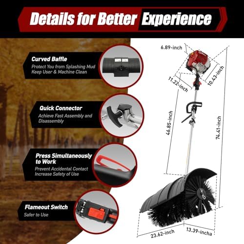 52cc Gas Power Cleaner Outdoor Hand Held Broom 2.3HP 1.8M Driveway Cleaner Nylon Brush for Sidewalk Grass Snow Lawn Cleaning
