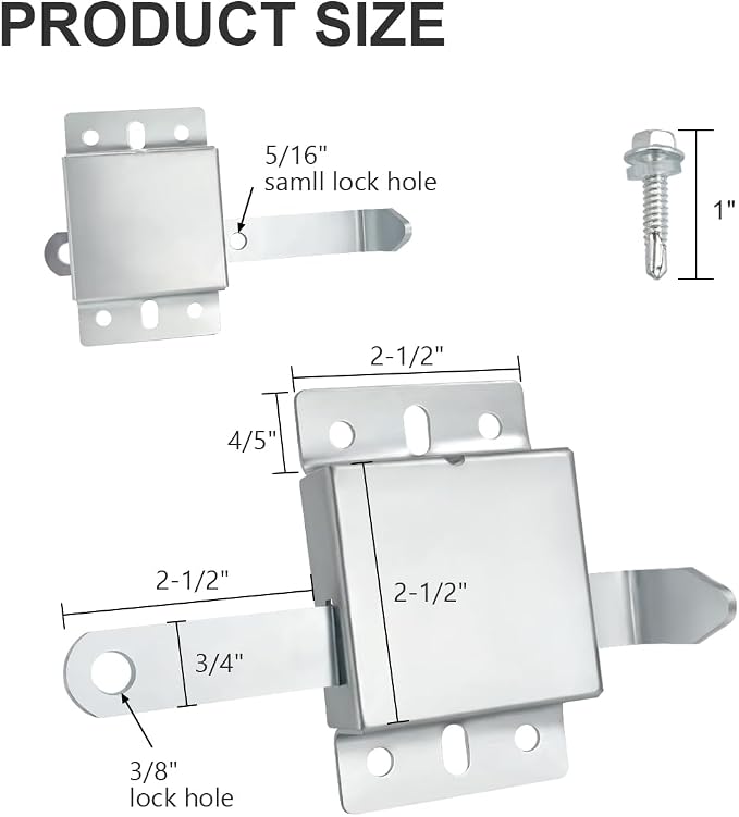Garage Door Side Lock Inside Deadlock for Most Garage Door Galvanized Steel -1pack