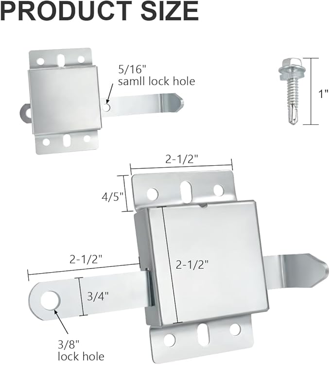 Garage Door Side Lock Inside Deadlock for Most Garage Door Galvanized Steel -4pack