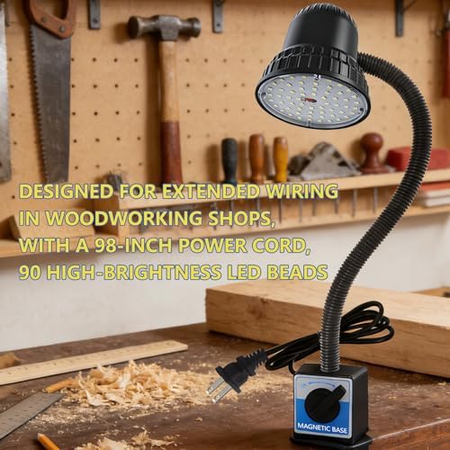 Magnetic Work Light, 3000 Lumen Work Light with Strong Magnetic Base, Workshop Tool Light for Woodworking Shop, Garage Workbench, Lathe, Sewing and Bandsaw, 98-inch Extended Cord, Black