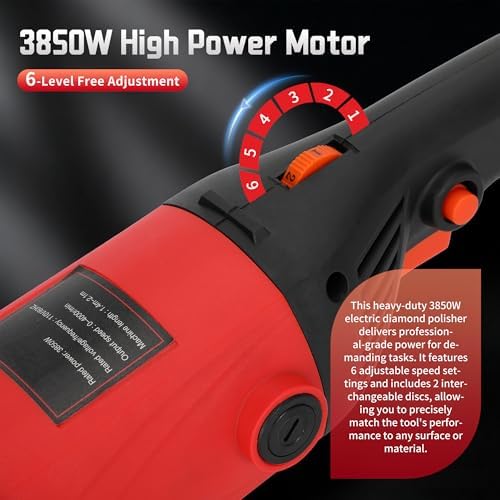 Electric Concrete Grinder Machine & Polisher, 6-Speed 110V Heavy Duty Floor Grinder for Concrete, Cement & Wall Grinding, Rust & Coating Removal, 180mm Diamond Disc & 200mm Wire Brush