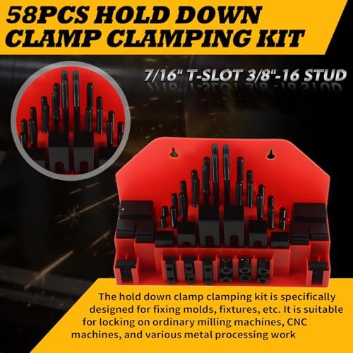 58 Pcs 7/16" T-Slot 3/8"-16 Stud Hold Down Clamp Clamping Kit
