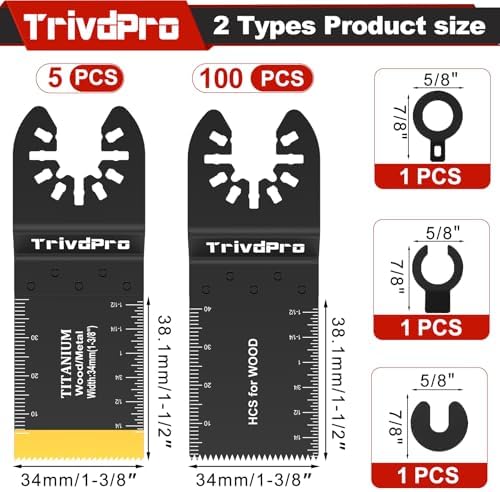 TrivdPro 105PCS Oscillating Saw Blades for Wood Plastics Metal Cutting