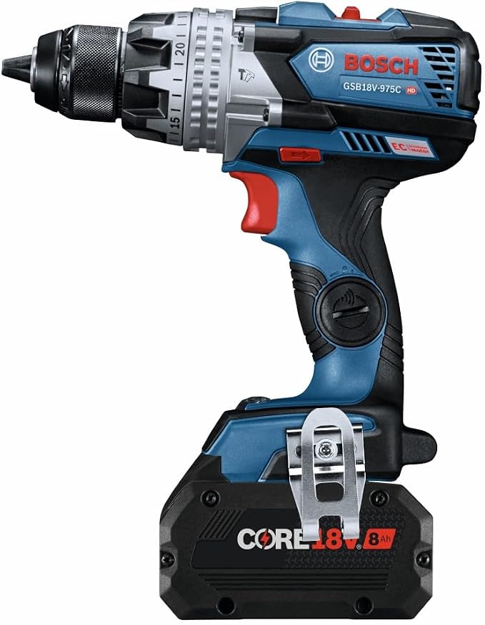 Bosch GSB18V-975CB25-RT 18V Brushless Lithium-Ion 1/2 in. Cordless Connected-Ready Hammer Drill Driver Kit with 2 Batteries (4 Ah) (Renewed)