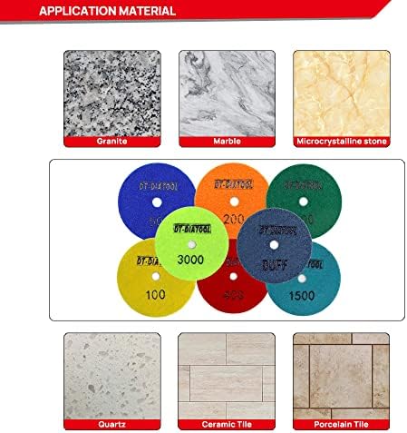 DT-DIATOOL Dry Diamond Polishing Pads 4 Inch for Granite Marble Quartz Stone Countertop Tiles 8 Pieces WBUFF