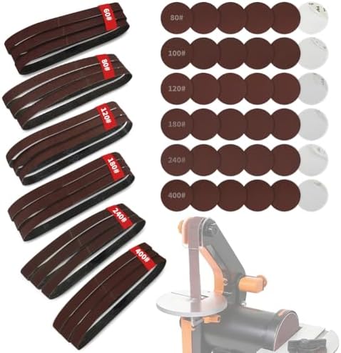 54PCS Sanding Belts and Discs Combo Kit – 18PCS 1x30 Sanding Belts & 36PCS 5 inch PSA Sanding Discs – Assorted Grits – Fits 1x30 Belt Sander & 5” Disc Sander – Aluminum Oxide Heavy Duty Finish