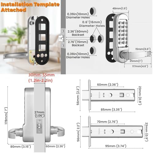 Mechanical Keypad Keyless Entry Door Handle Lock,Pearl Chrome