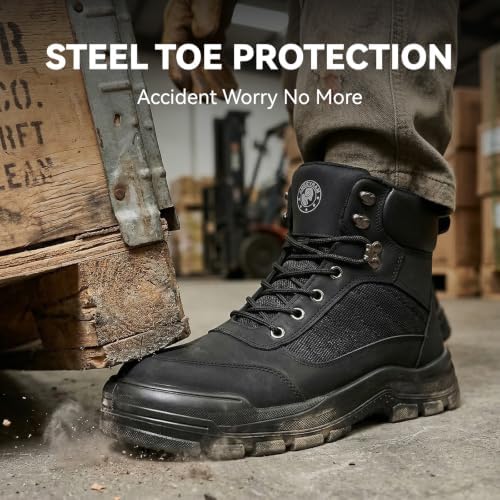 ANGRYRAM Steel Toe Boots for Men Women Puncture Proof Work Boots