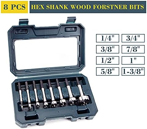 INTOO Hex Shank Forstner Bit Set 8pcs Multi Sided Shank Wood Drill bit Set