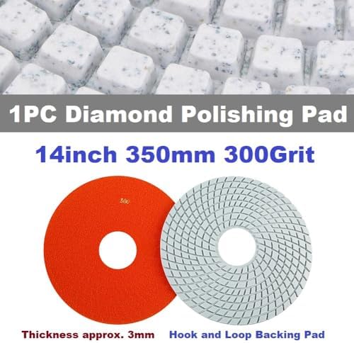 Diamond Polishing Pad, 14 inch 350 mm 300 Grit Sanding Discs for Grinder & Polisher, Hook and Loop Backing Pad for Grinding Buffing Granite Marble Concrete Stone (1 Piece)