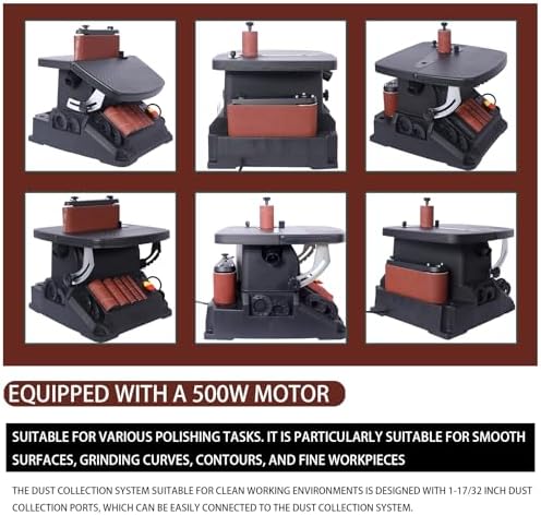 500W Oscillating Spindle Belt Sander, 2-in-1 Combination Sander Woodworking Machine with Variable Speed 1000-2000 RPM, 4x24 Belt Sander & 5 Spindles, 0-45° Tilting Table for Curves & Edges, Black