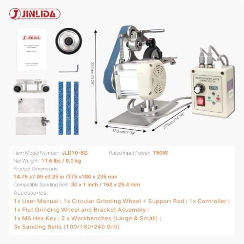 Belt Grinder Sander, 30 x 1-Inch Variable Speed Belt Polisher with VFD, 750W Electric Grinding Machine with 2 Grinding Moulds & 3 PCS Sanding Belts for Metalworking, Knife Making