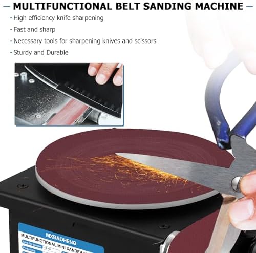 MXBAOHENG Mini Disc Sander 6-Inch Electric Mini Belt Sander 1.2-Inch by 15-Inch, Small Sanding Belt Machine for Wood Crafts Metal Stone Grinding 100W 8000RPM (Model A)