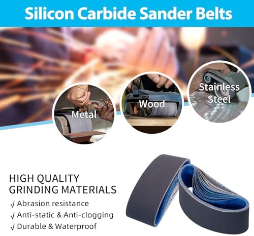 3 x 18 Inch Silicon Carbide Sanding Belts, 15 Pack