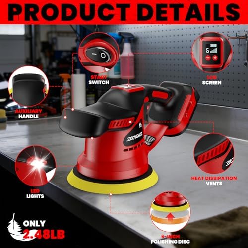 Cordless Buffer Polisher for Milwaukee 18V Battery, 450W Brushless Car Buffer Polisher Waxer with 6 inch disc, 6 Variable Speed Up to 5200 RPM for Waxing Polishing Scratch Removal (Tool only)