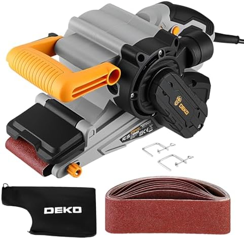 Belt Sander Corded: DEKOPRO 8.4A Belt Sander Handheld with Dust Bag & 2 Metal C Clamps, 1010W 3×21-Inch Power Belt Sanders with Variable-speed Control for Woodworking