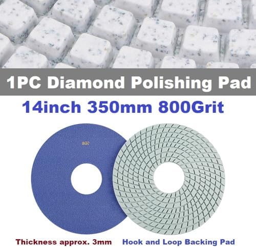 Diamond Polishing Pad, 14 inch 350 mm 800 Grit Sanding Discs for Grinder & Polisher, Hook and Loop Backing Pad for Grinding Buffing Granite Marble Concrete Stone (1 Piece)