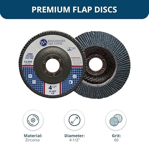 Benchmark Abrasives 4.5" x 7/8" Zirconia Type 29 Flap Discs, 60 Grit