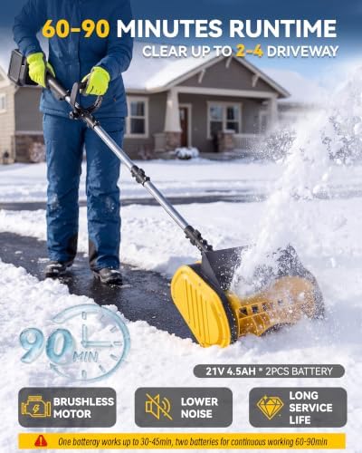 Cordless Snow Shovel 14 inch, 2×4.5Ah Brushless Snow Blower Removal