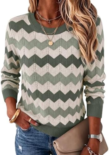 Womens Sweaters Crew Neck Long Sleeve Casual Fall Outfits Fashion Clothing