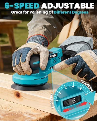 Ecarke 5-Inch Random Orbital Sander Compatible with Makita 18V Battery, 350W Brushless Palm Sander, 12,000 RPM 6 Variable Speed with 20PCS Sandpapers, Dust Bag for Woodworking, No Battery
