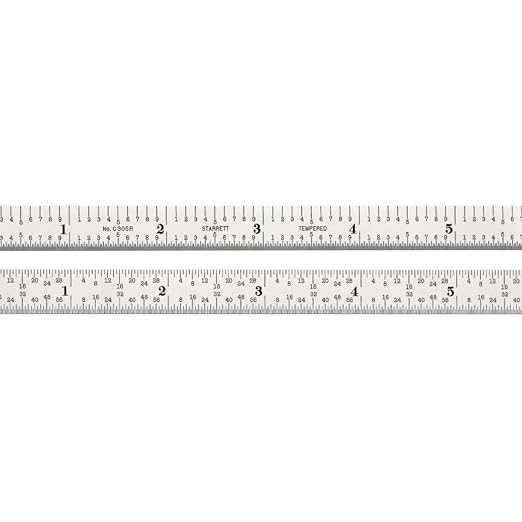 Starrett Full Flexible Steel Rule with Satin Chrome Finish, Quick Reading, and Inch Graduation - 5R Graduation, 6" Length, 1/64" Thickness - C305R-6