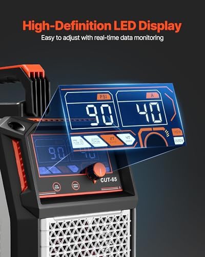 VEVOR Plasma Cutter, 65A Non-Touch Pilot Arc Plasma Cutting Machine, 110V/220V Dual Voltage Digital Display IGBT Inverter - with 2T/4T Function & Adjustable PA/PT Time for Home Repairs, Workshops