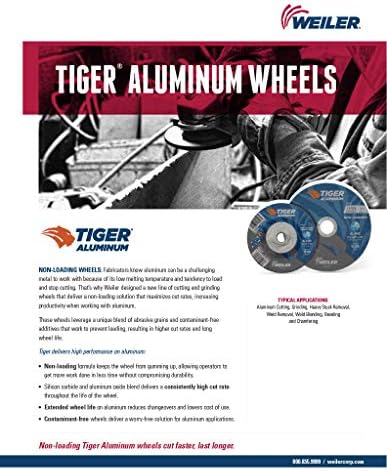 Weiler 58202 6 Inch Cutting Wheel, Tiger Aluminum Non-Loading Contaminant-Free High Performance Cutting, .045" ALU60S Type 1 7/8" Arbor, Pack of 25