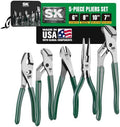 SK Tools USA 5-Piece Pliers Set, Clamping & Cutting Pliers, Roll-Up Pouch | 6" Slip Joint Pliers, 7" & 10" Groove Joint Pliers, 8" Long Nose & Angled Diagonal Pliers, High Carbon Steel, Padded Handle