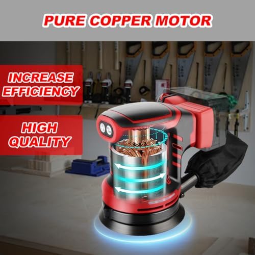 Random Orbit Sander 3 Adjustable Speed 5 inch electric Sander Compatible with Milwaukee 18V Battery (NO Battery) with Dust Bag 3 Sandpaper for Polishing, Sanding, Smoothing Surfaces