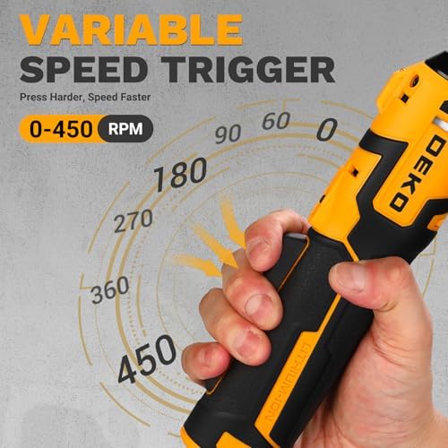 DEKOPRO Cordless Electric Ratchet Wrench Set 3/8" 450RPM Power Ratchet Tool Kit, 19Pcs Cordless Ratchets Wrench Set with Variable Speed,14 Sockets,3/8" to1/4 Adapter,2 Extension Bars, Charging Line
