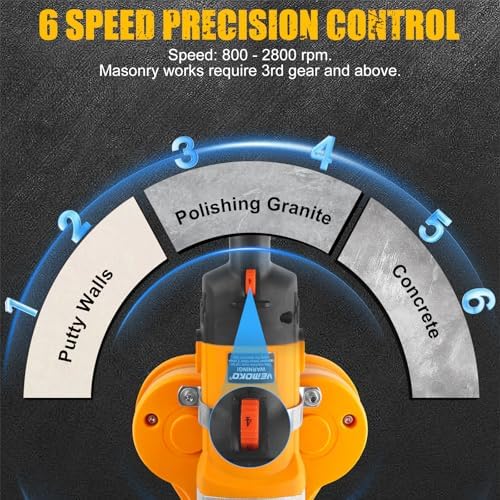 Electric Diamond Polisher Machine - 2800W Concrete Surface Grinder Kit with 6 Diamond Wheels, Rock/Stone/Granite Polisher & Dust Vacuum Attachment for Cement, Marble, Epoxy Floors