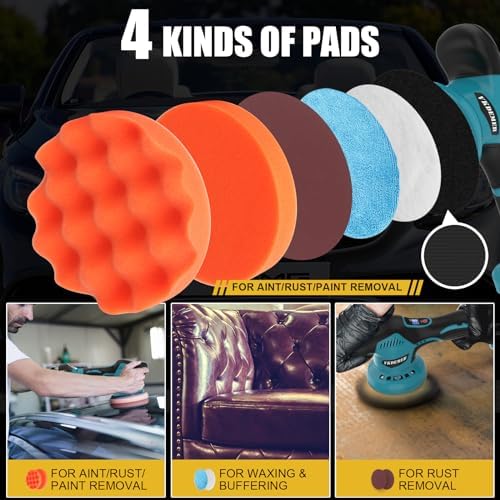 Cordless Car Buffer Polisher, 6 In Mini Buffer Polisher Kit with 2 Pack 21V Rechargeable Batteries,8 Variable Speed 5500RPM Orbital Polisher for Car Boat Detailing, Polishing,Scratch Removing
