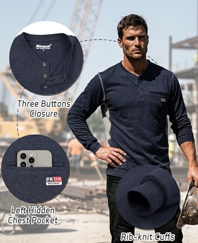 BOCOMAL FR Shirts for Summer Breathable Vented Mesh Flame Resistant Henley