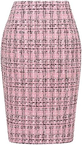 IDEALSANXUN Plaid Skirts for Women Fall Winter Knee Length Pencil Wool Skirt with Slit