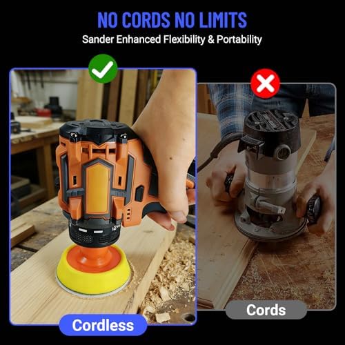 16.8V Cordless Electric Sander, Brushless Small Sander with 20PCS Sandpapers, 2/3" Backing Plate, 2 Variable Speed, Mini Compact Design Cordless Buffer Polisher for Wood, Metal, Paint Removal
